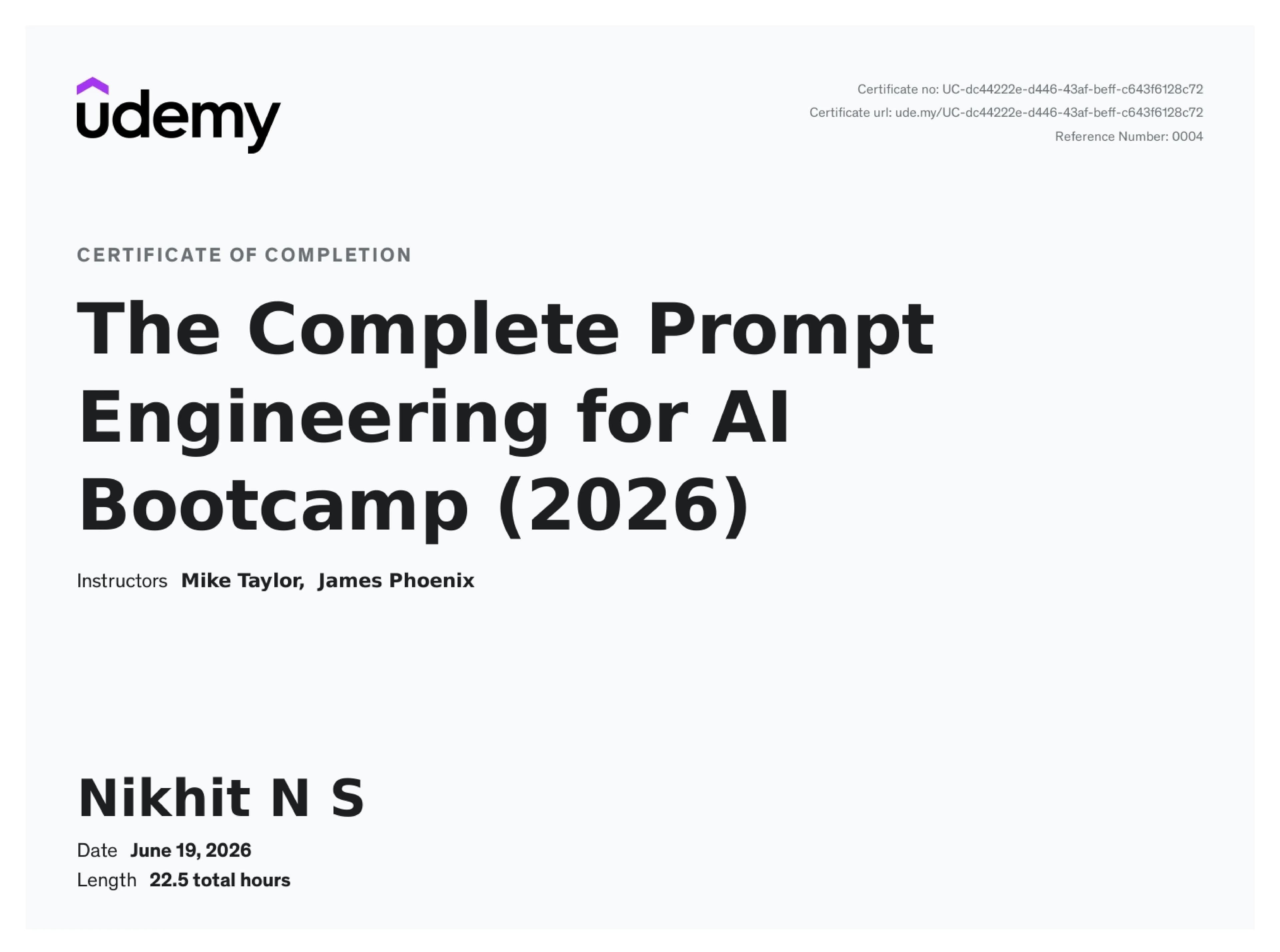 Certificate for The Prompt Engineering for AI Bootcamp