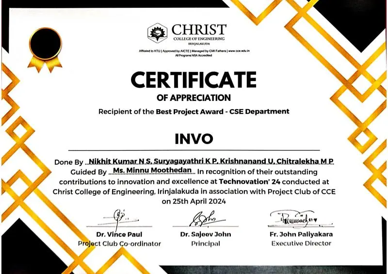 1st Price for Best Final Year Project