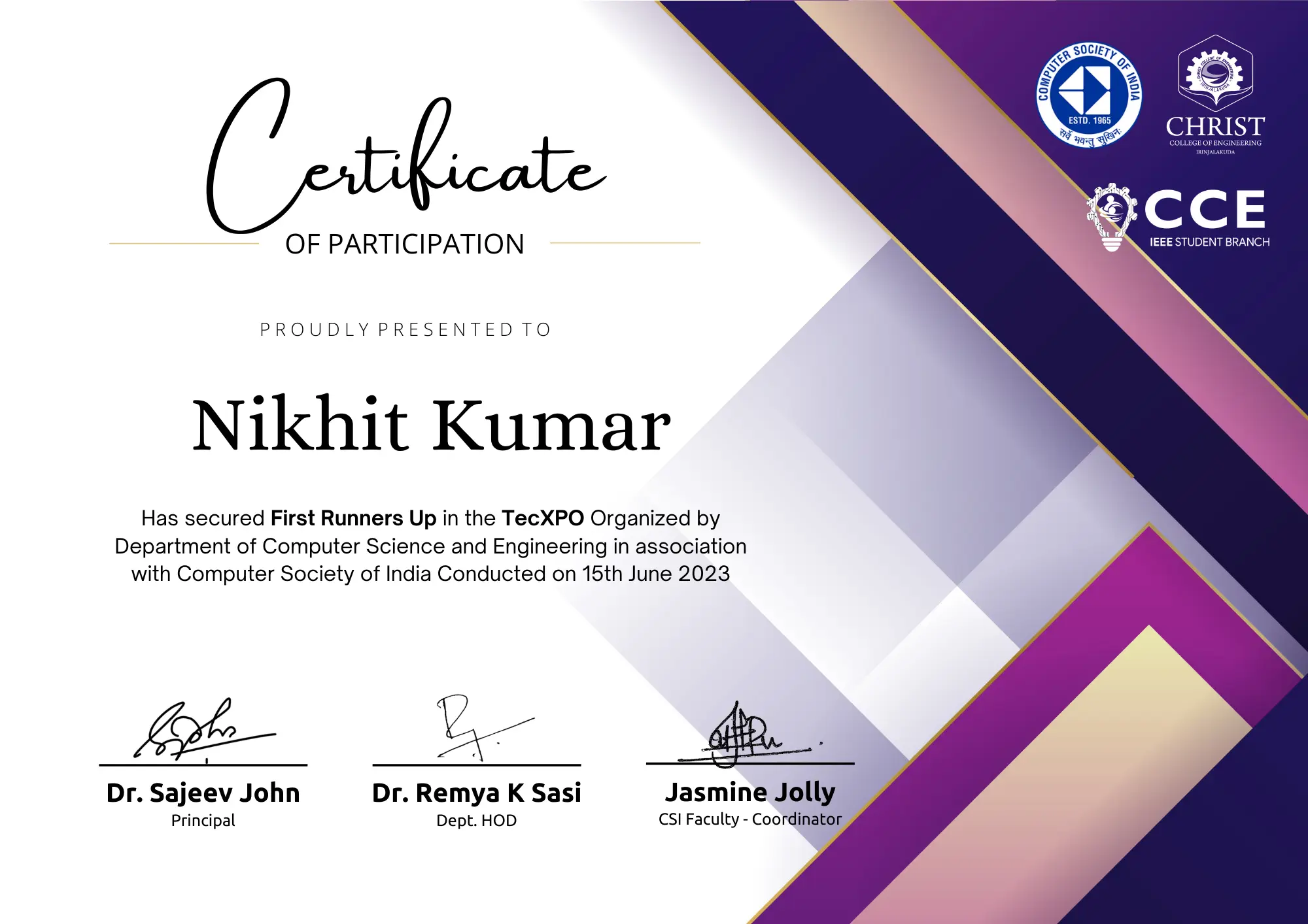 First Runner-Up for Mini Project Competition